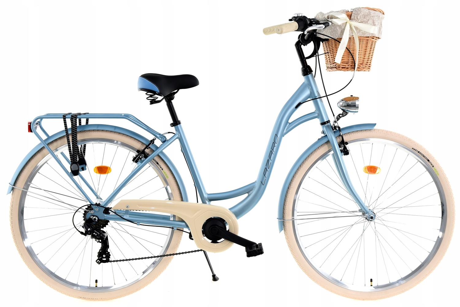 Rower Miejski 28 Lazaro Lekki Aluminiowy Shimano 7-BIEGÓWBŁĘKITNY +Koszyk