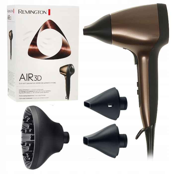 Sušič vlasov Remington D7777 Air3D Ionizácia 1800 W, hnedý, 3 nástavce