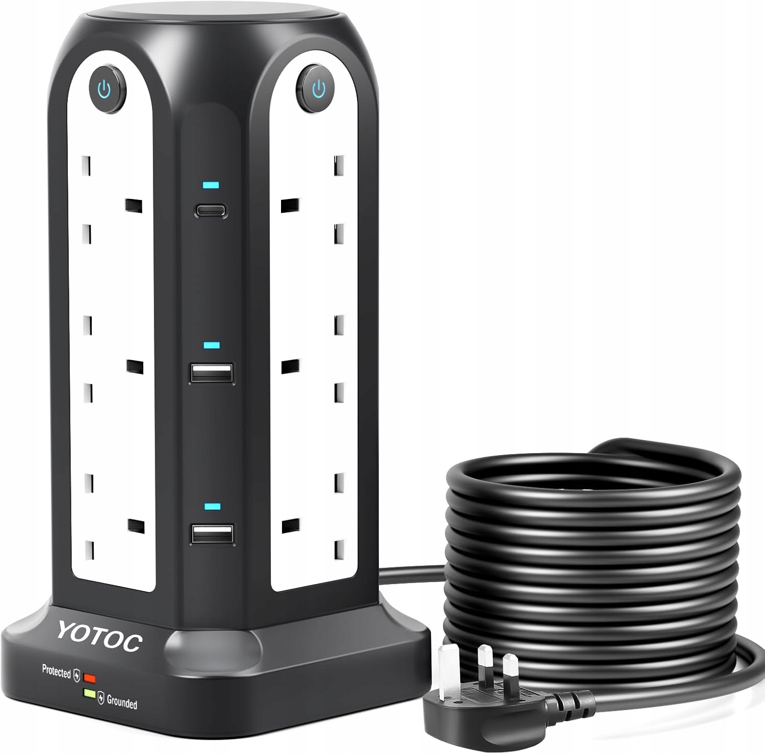 Prodlužovací napájecí věž 12 zásuvek Usb 4 zásuvky Usb 2 Usb-c Uk