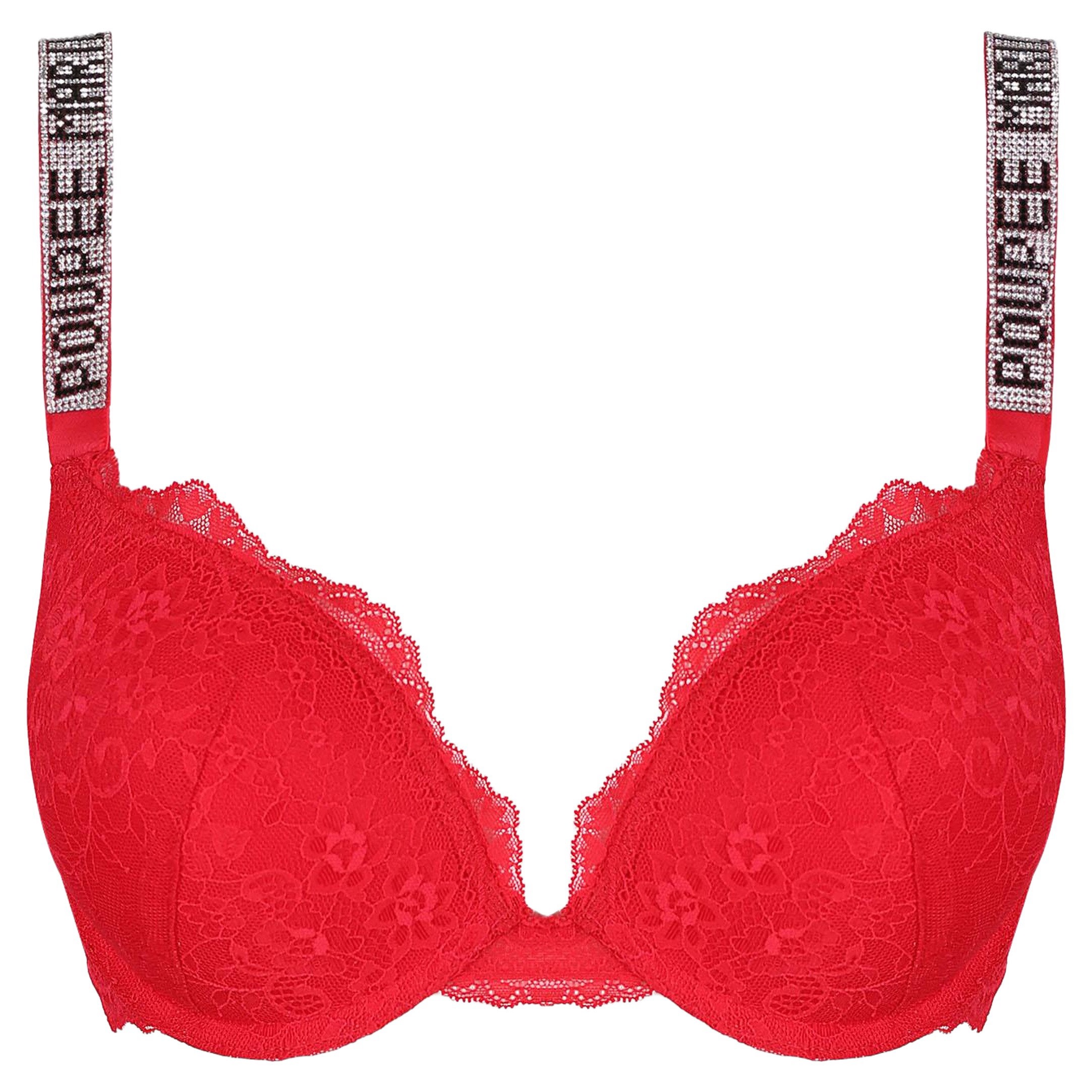 Krajková push-up podprsenka s krystaly Mon Bijou Secret červená 65F