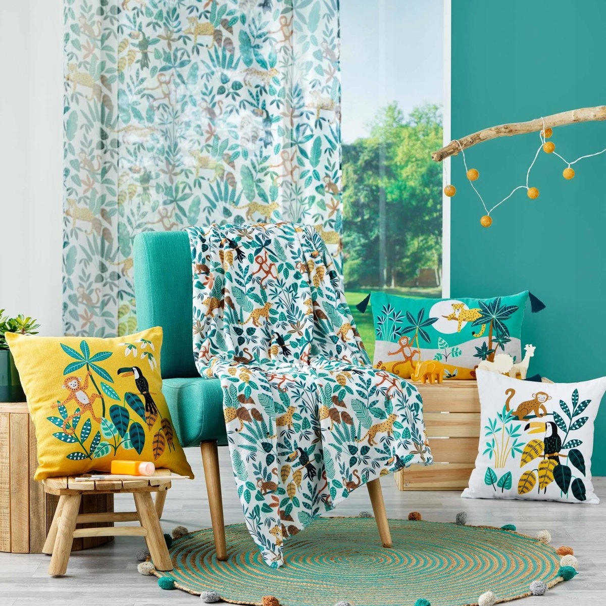 DYWANIK DZIECIĘCY OKRĄGŁY zielony z pomponami DO POKOJU DZIECIĘCEGO 90cm Grubość 0.5 mm