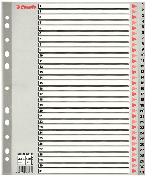 

Przekładki Pp Do Segregatora Szare nr 1-31 Esselte
