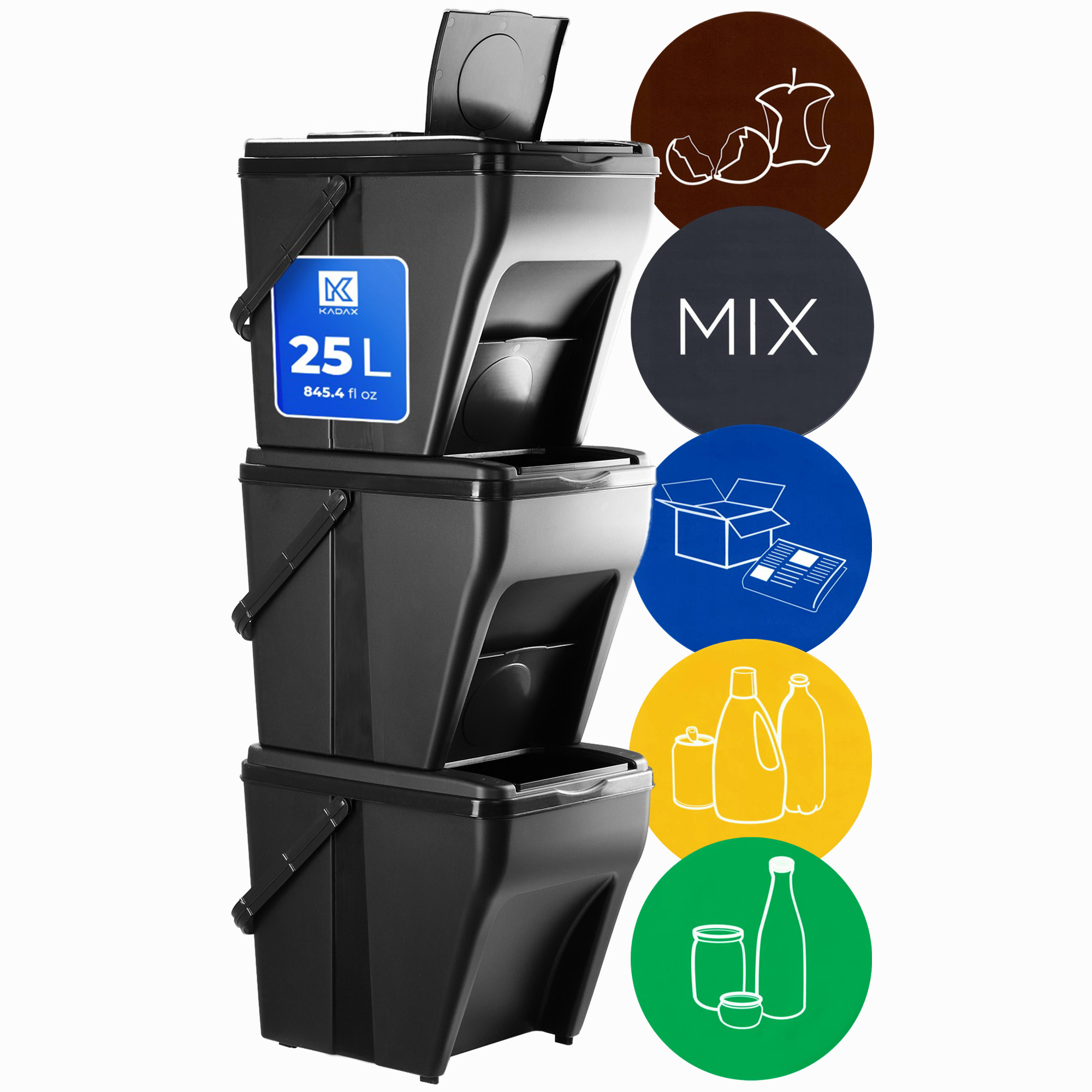 Odpadkový Koš Nádoba 3x25 L Na Třídění Odpadu Papír Plast Sklo
