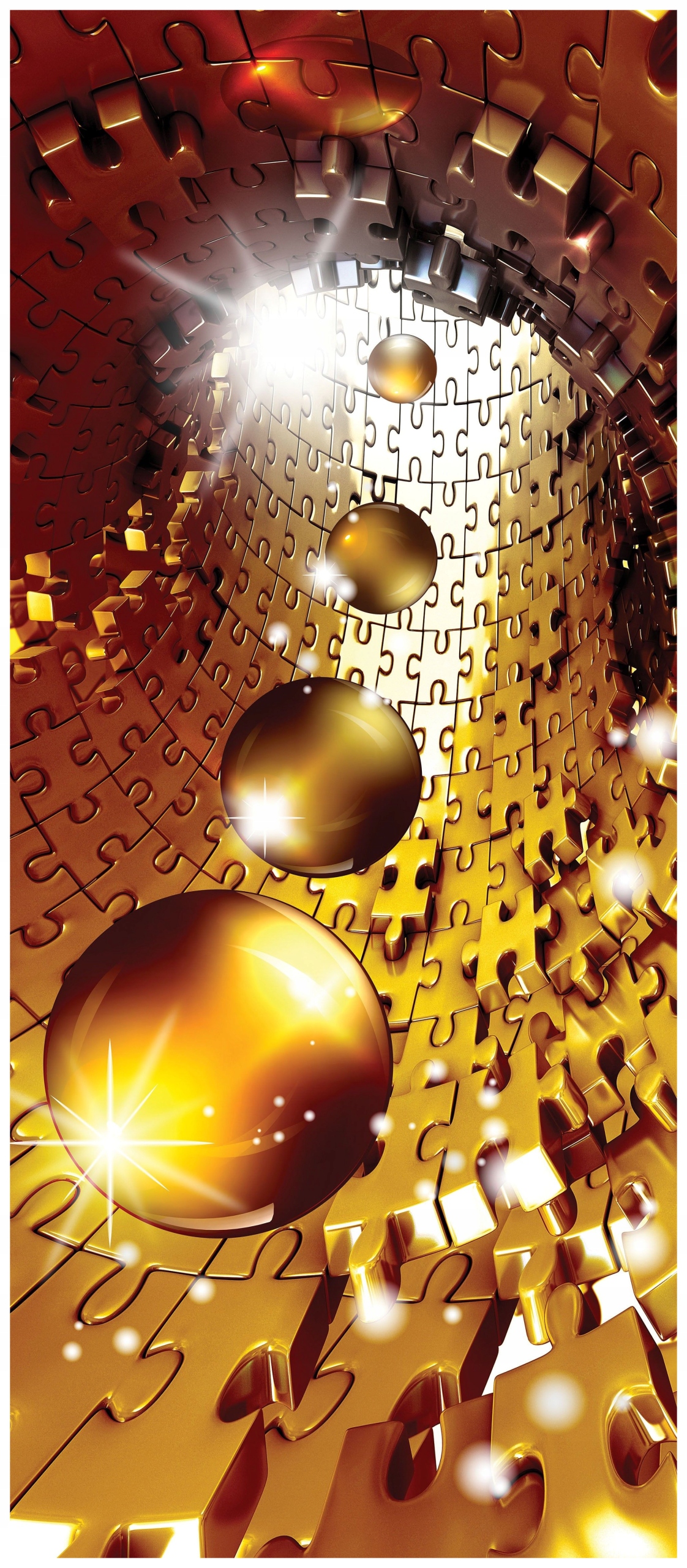 Vliesová fototapeta Zlatý tunel sféry a puzzle světla 91x211 lepidlo