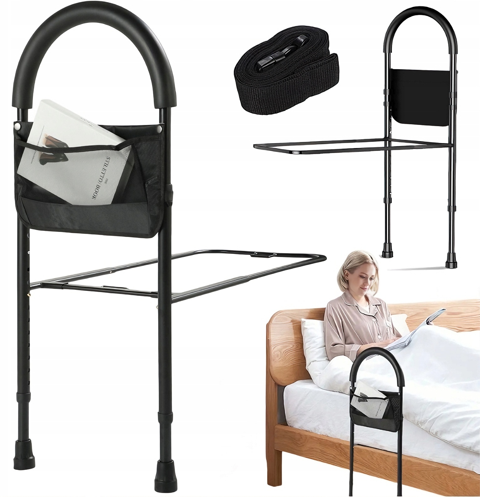 Barierka Poręcz Wspornik Do Wstawania Z Regulacją Wysokości, Czarne