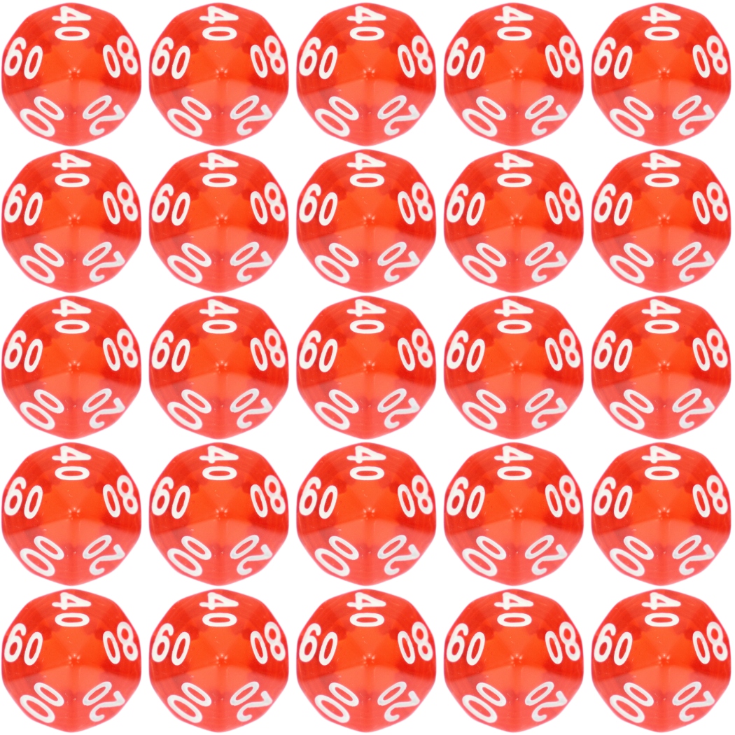 ZESTAW 25 KOSTEK K10 RPG CZERWONA TRANSPARENTNA KOŚĆ 00-90