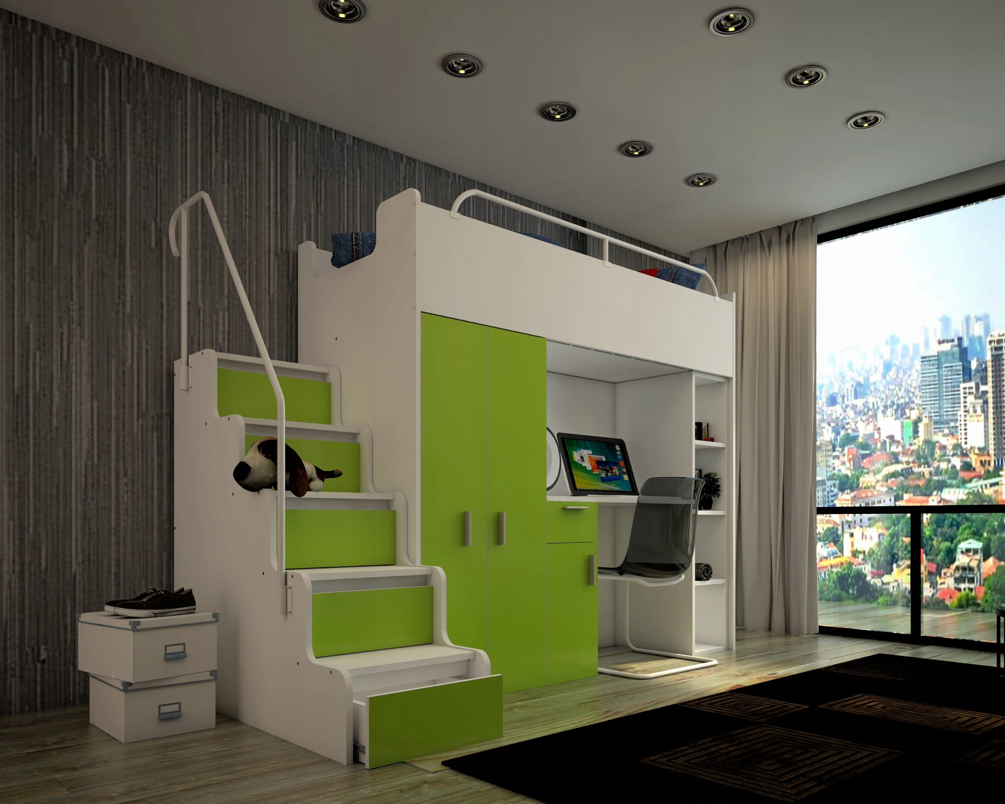 łóżko piętrowe Kiki4 max 90x200 z biurkiem - białe Marka Just Meble