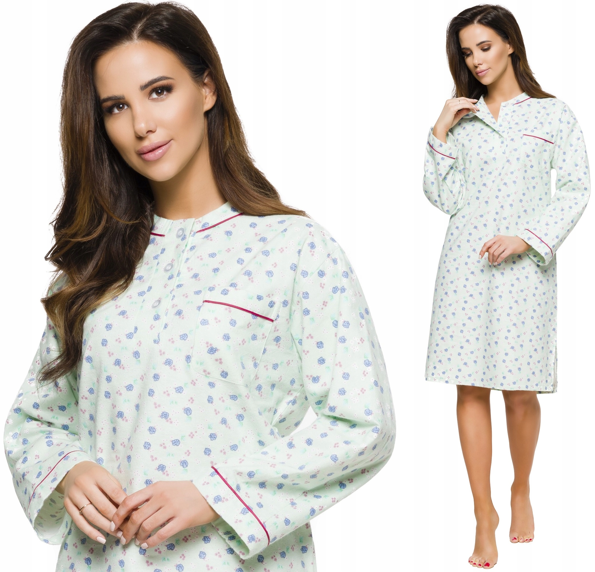 

Flanelowa Bawełniana Damska Koszula Nocna L