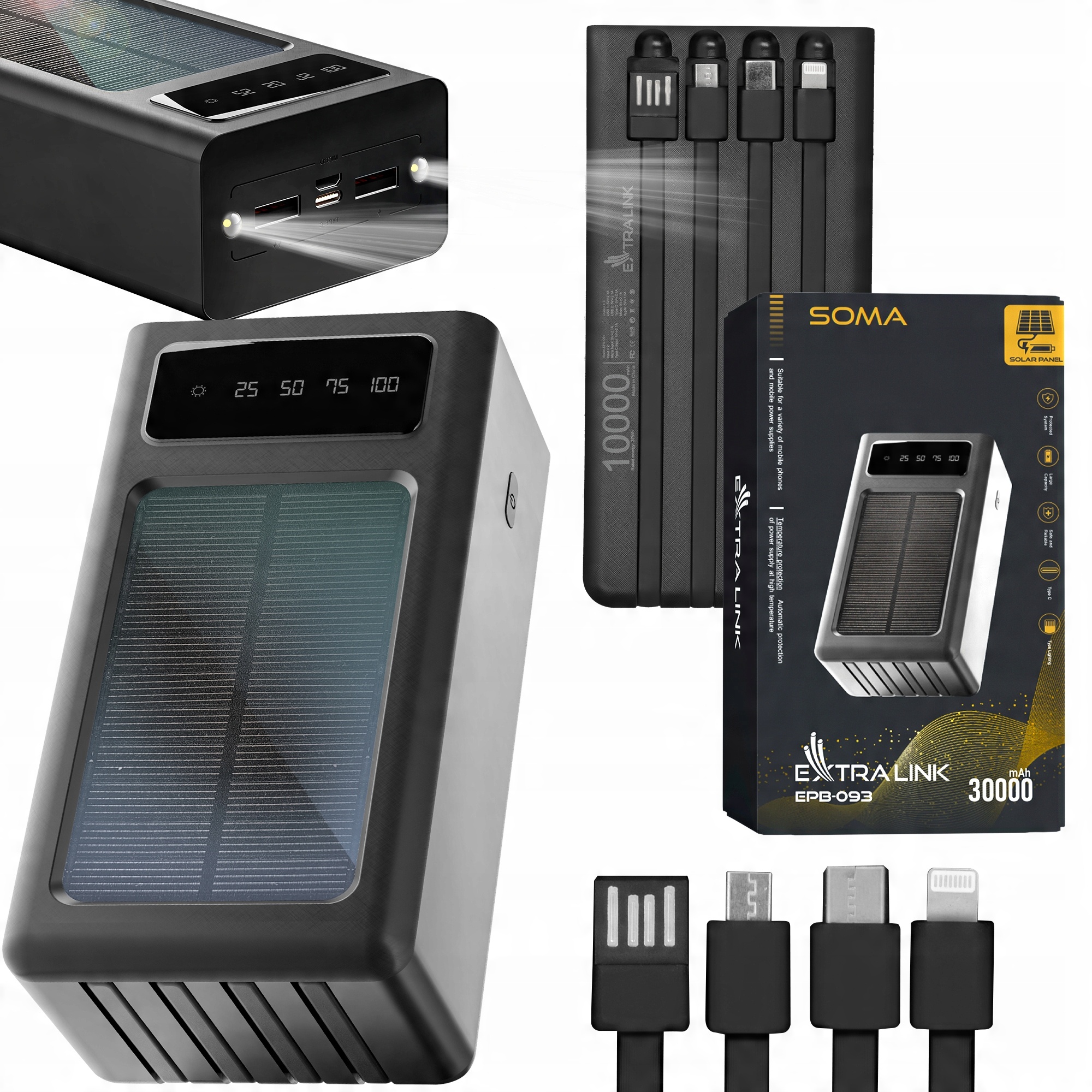 

Powerbank Solarny 30000 Mah Kabel Ładowanie