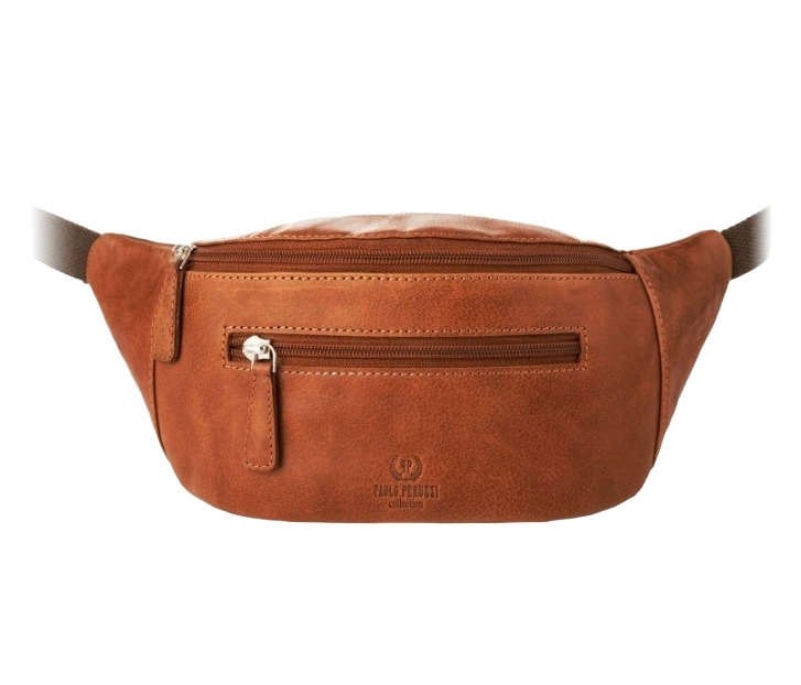 STYLOWA SASZETKA ZE SKÓRY NERKA NA PAS BRĄZOWA KONIAKOWA