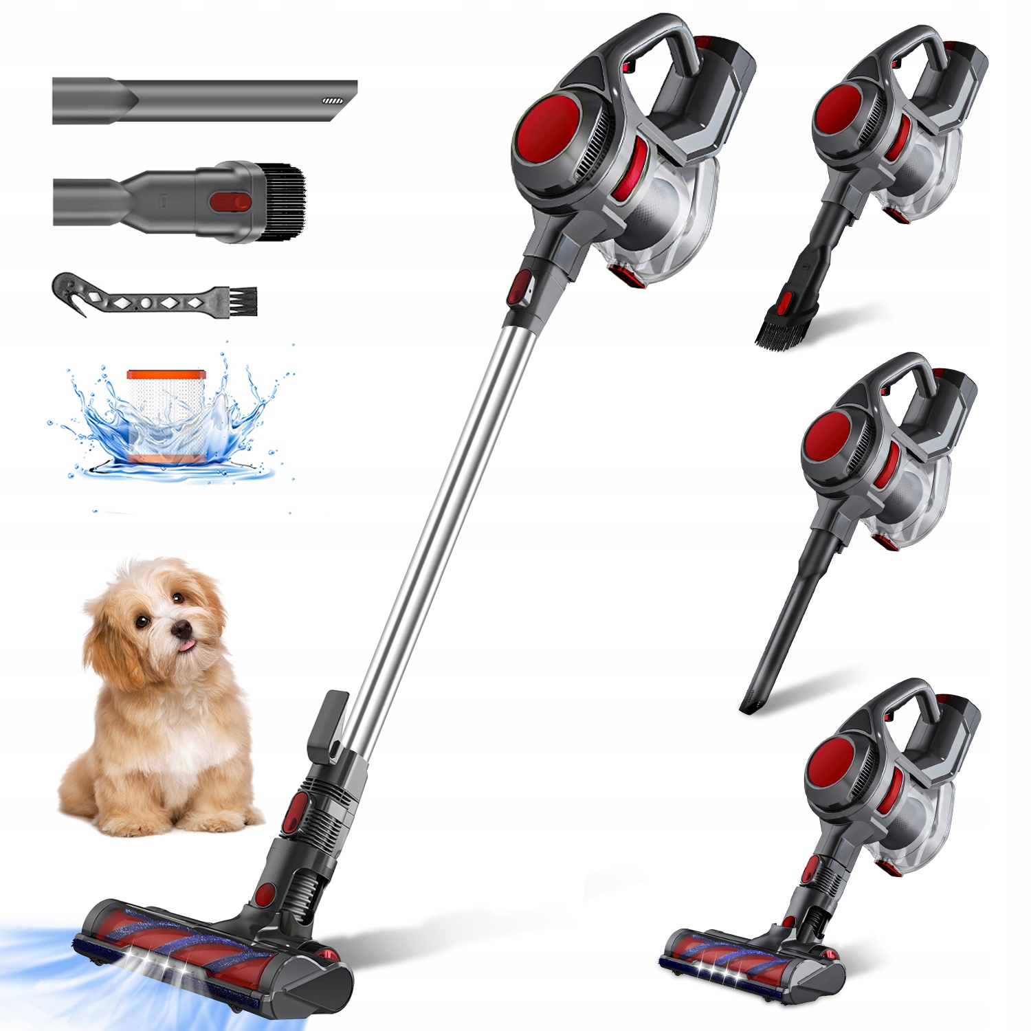 Odkurzacz Pionowy Bezprzewodowy 30kPa 330W Bezworkowy 1.3L 8 W 1 Led