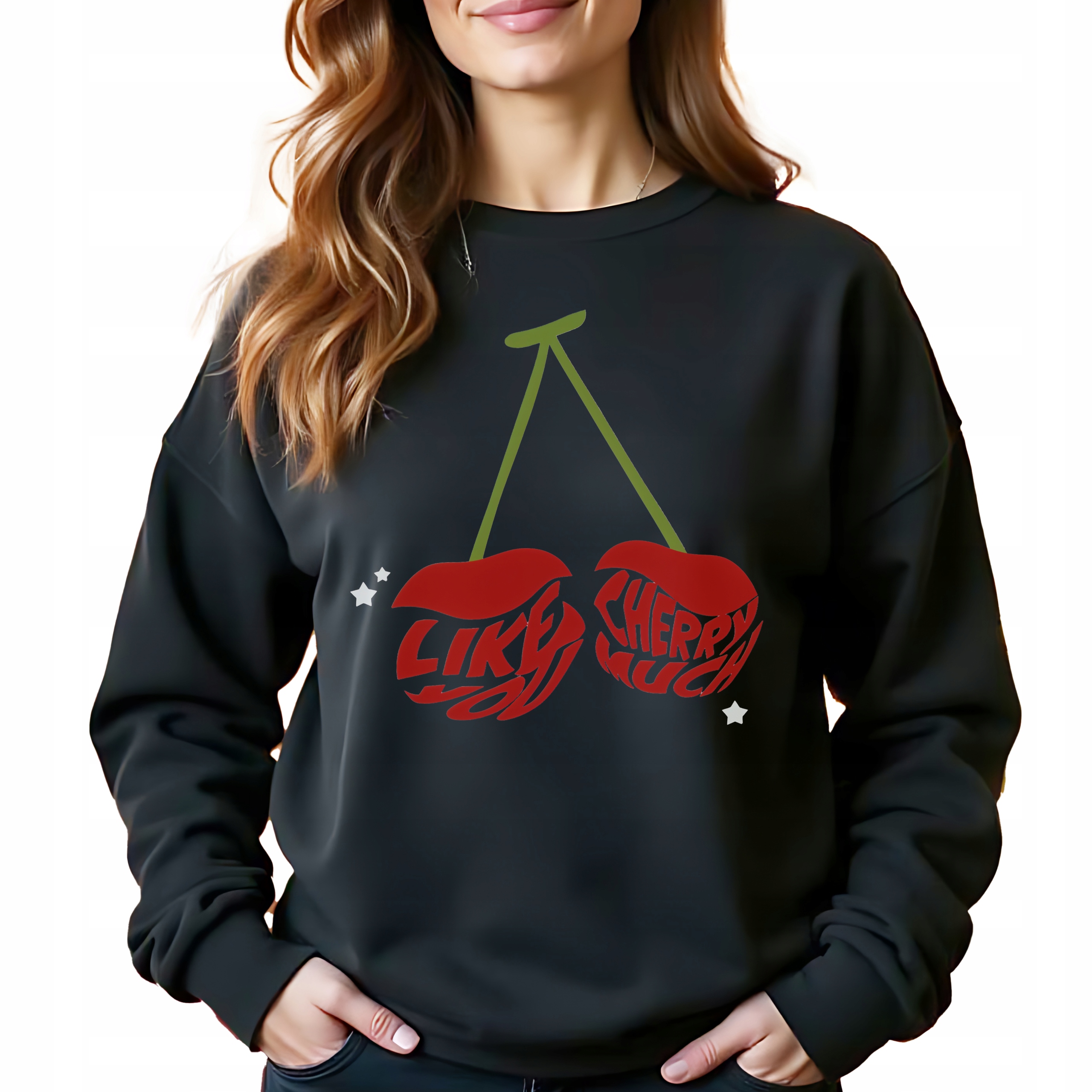 Černá bavlněná Mikina Like You Cherry Much, stylový Dárek Velikost M