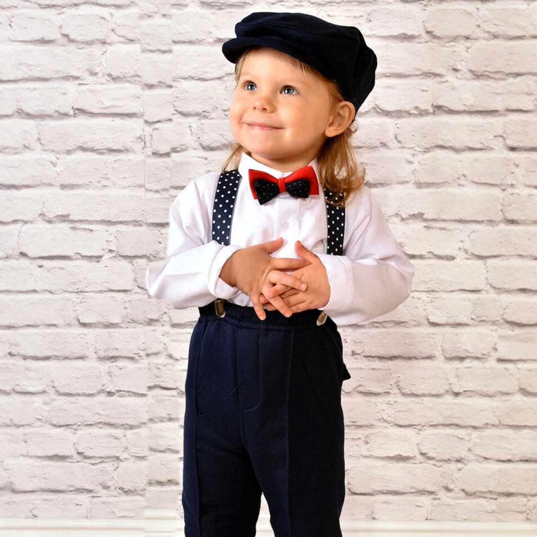 Szelki Dziecięce Granatowe w kropki na chrzest Kolor niebieski