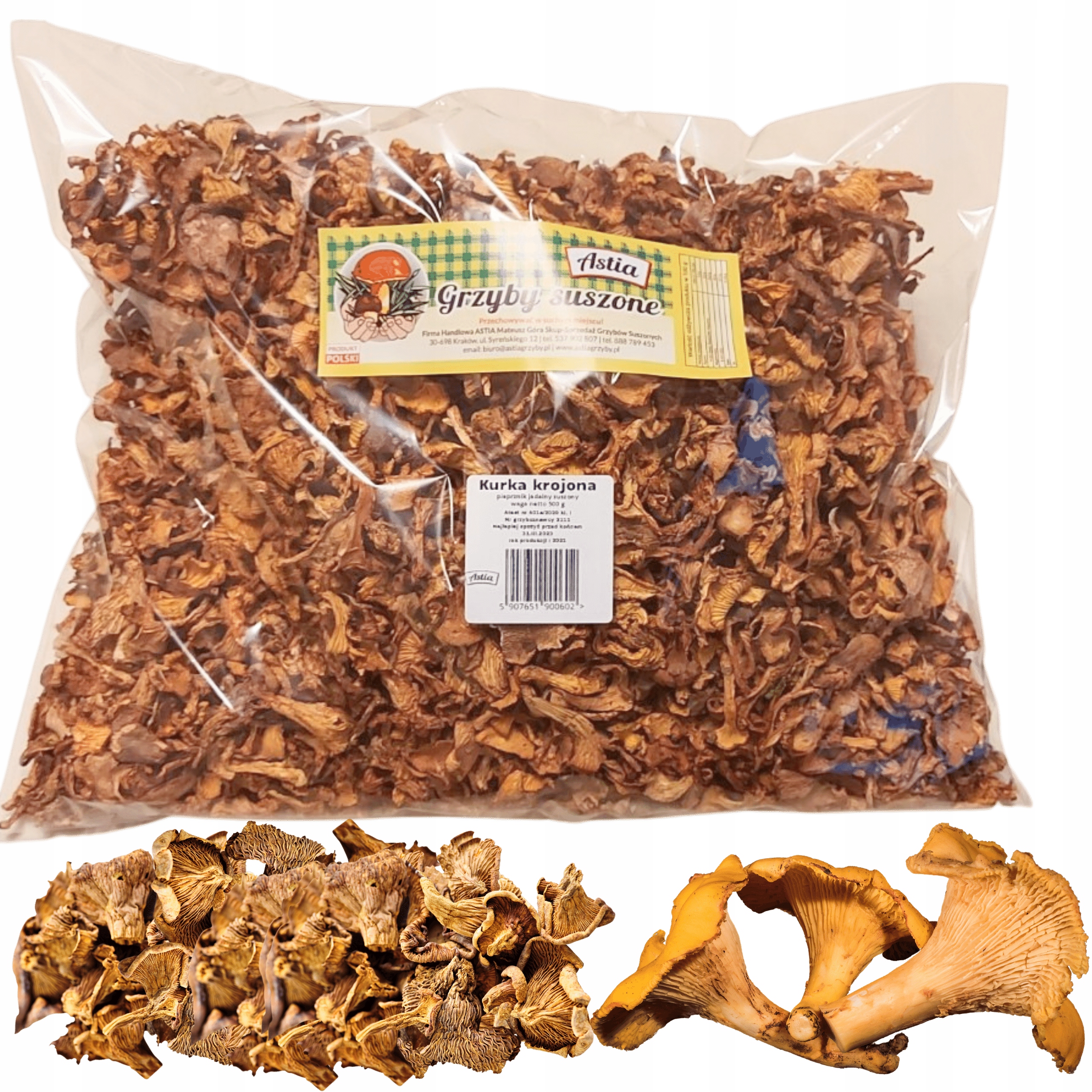 Levně Sušené kurky, sušené houby, sušená krájená kurka Atest 500g Polsko 2025