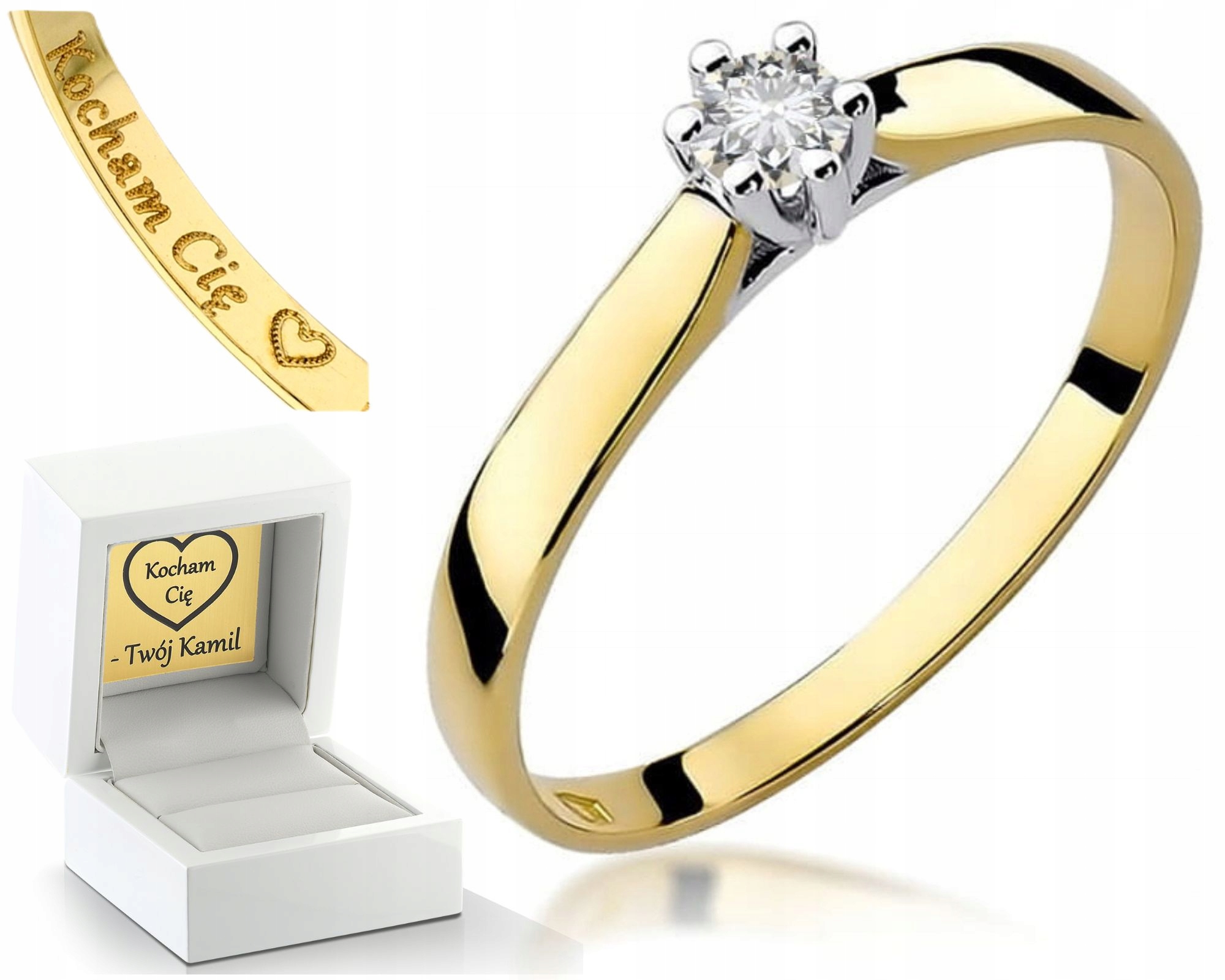 Zásnubní Prstýnek Diamant Žluté Zlato Gravírování Bonus 585 Dárek