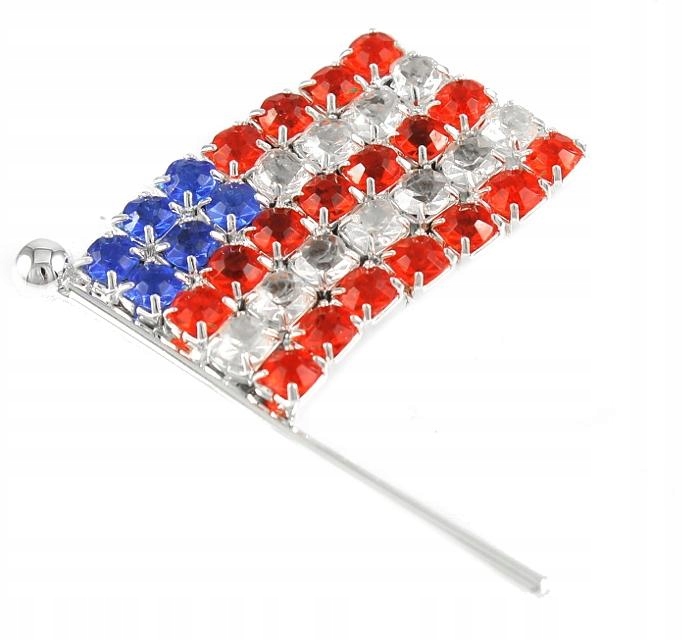 

Srebrna Broszka Flaga Usa - Kolorowe Cyrkonie