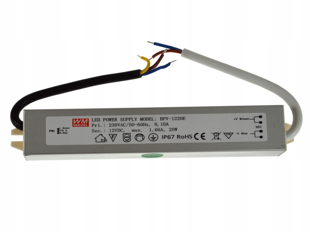 Zasilacz LED 12V 20W napięciowy IP67 aluminium