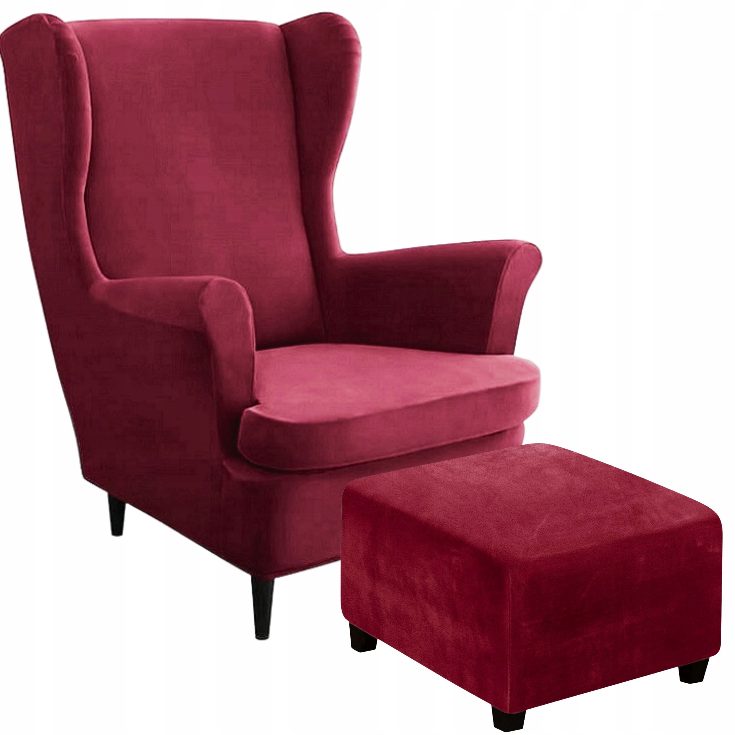 Potah Na Křeslo Ušák Podnožka Taburet Elastický Velur Oeko Tex Bordó