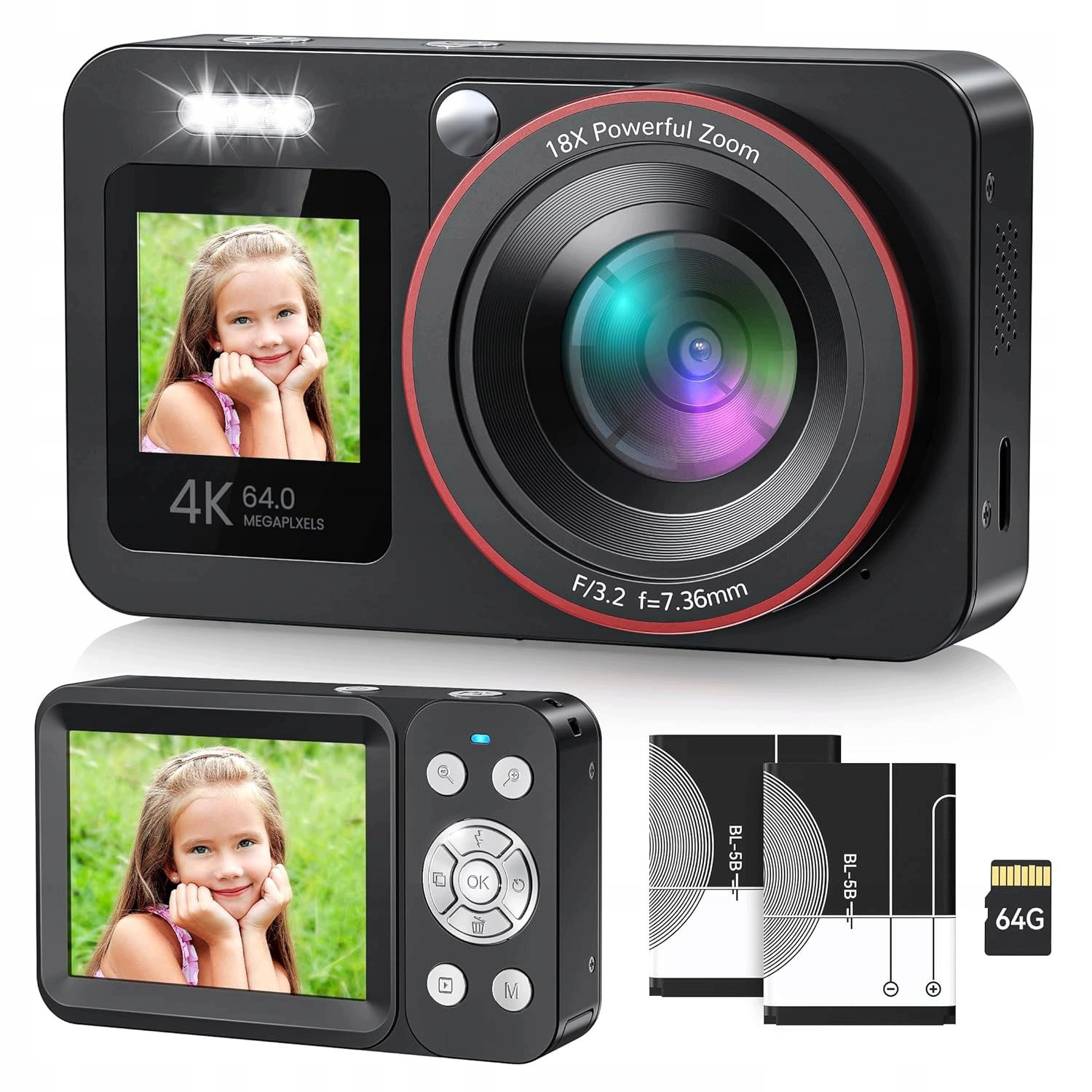 Digitální Fotoaparát Hd 4K 64 Mp 64GB 18X 2.8 Palců Černý