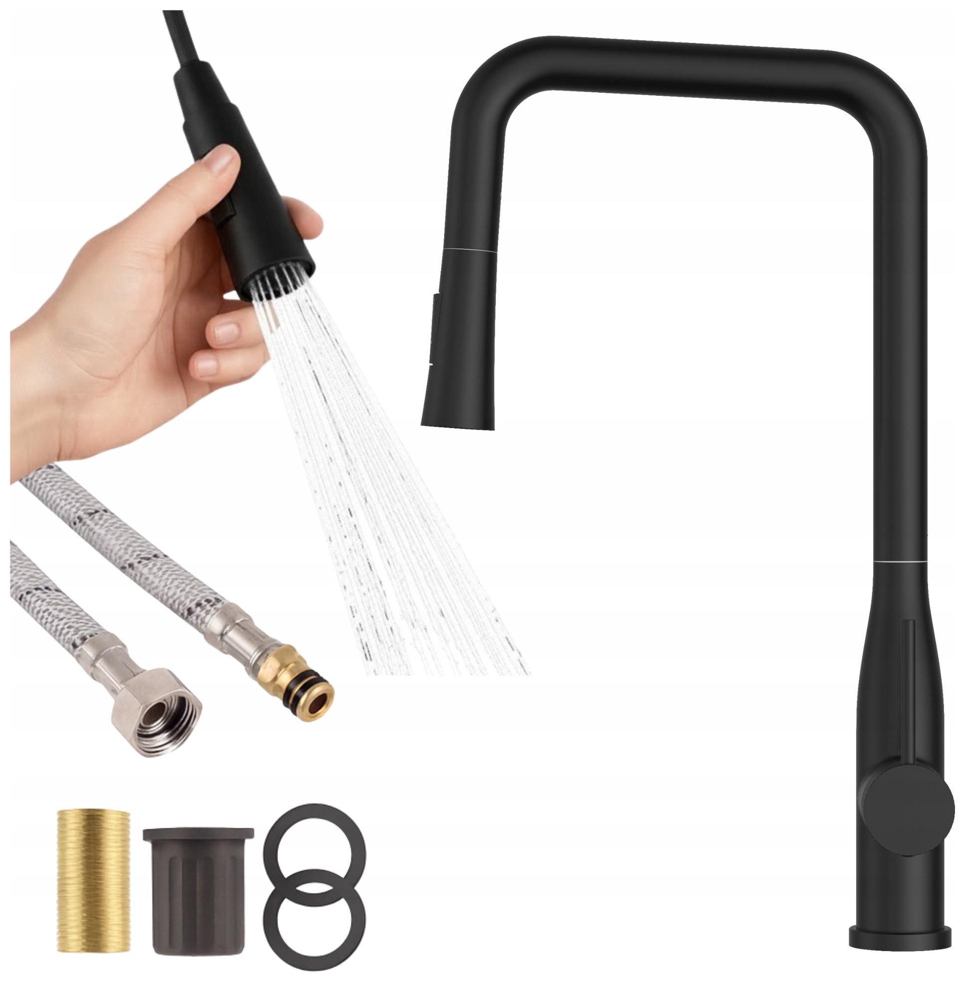 Kuchyňská baterie černá vytahovací sprcha Stojanový kohout Vector 2 funkce