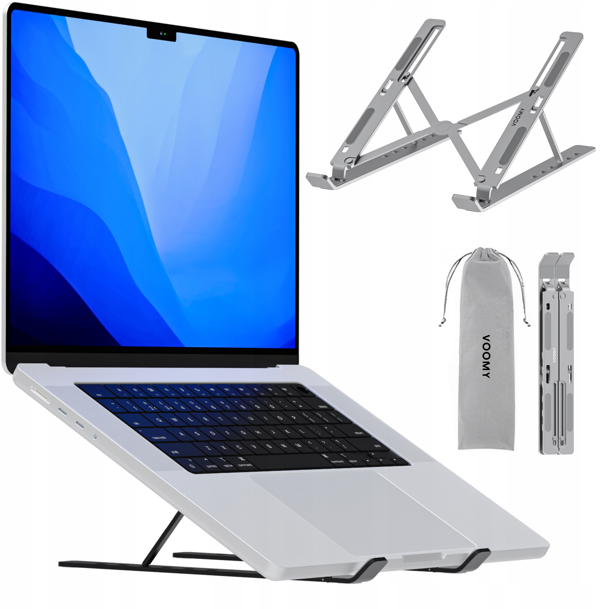 Podstawka pod laptopa VOOMY srebrna aluminiowa regulowana