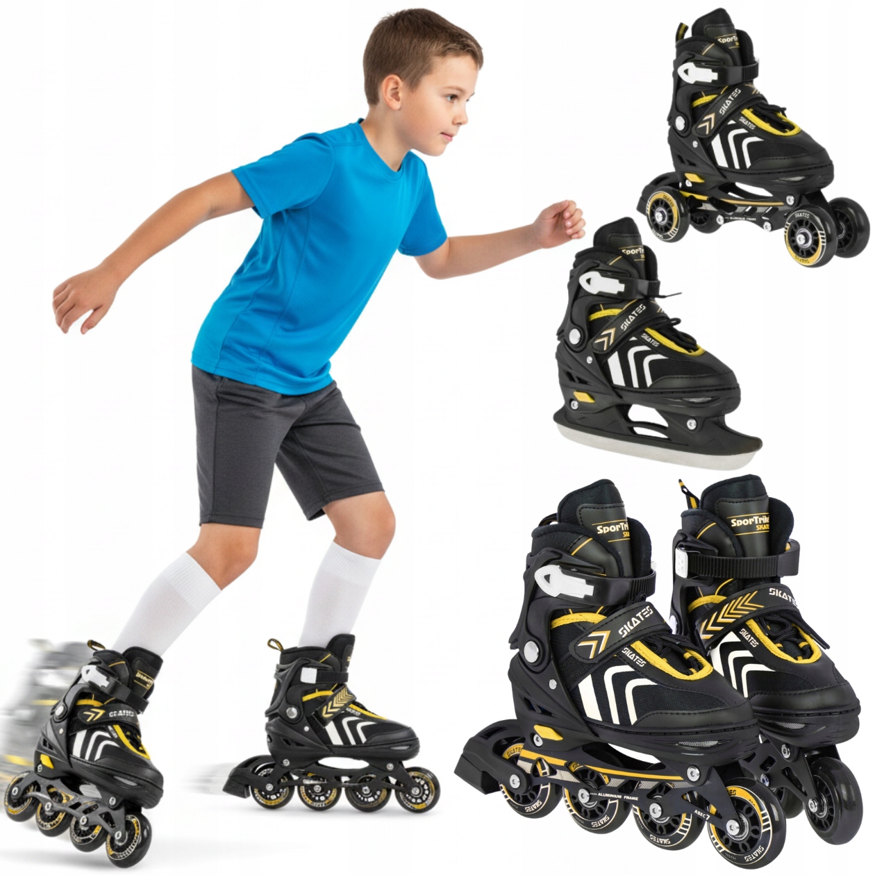 Rolki Regulowane dla dzieci Wrotki Łyżwy 4w1 Dziecięce Rozmiar 34-38 Zestaw