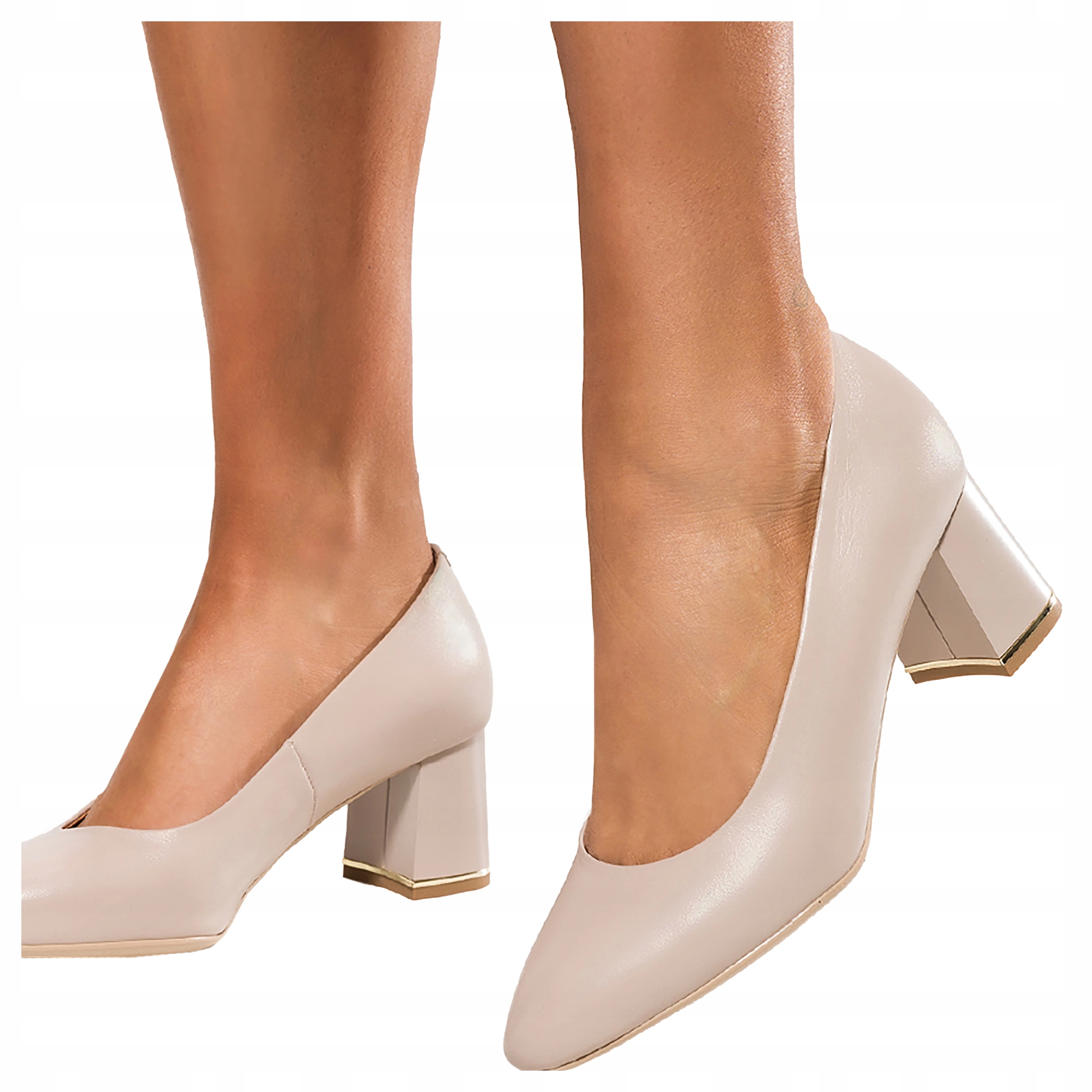 Béžové Dámské Kožené Lodičky Na Ozdobném Bloku Produkt Polský r 37