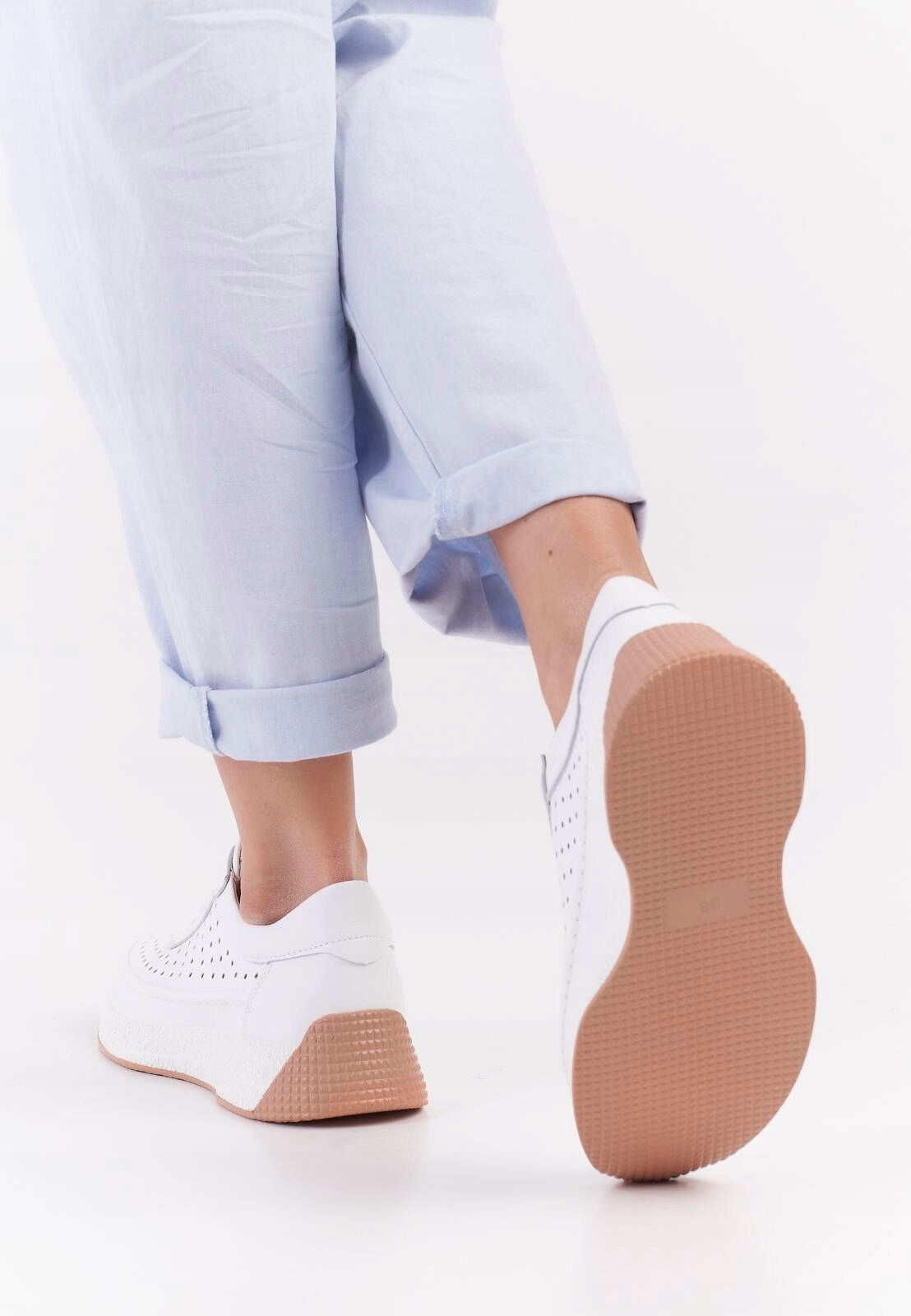 PÓLBUTY DAMSKIE SERGIO LEONE BIAŁE AŻUROWE SP013 SKÓRA NATURALNA R. 39 Model SP013