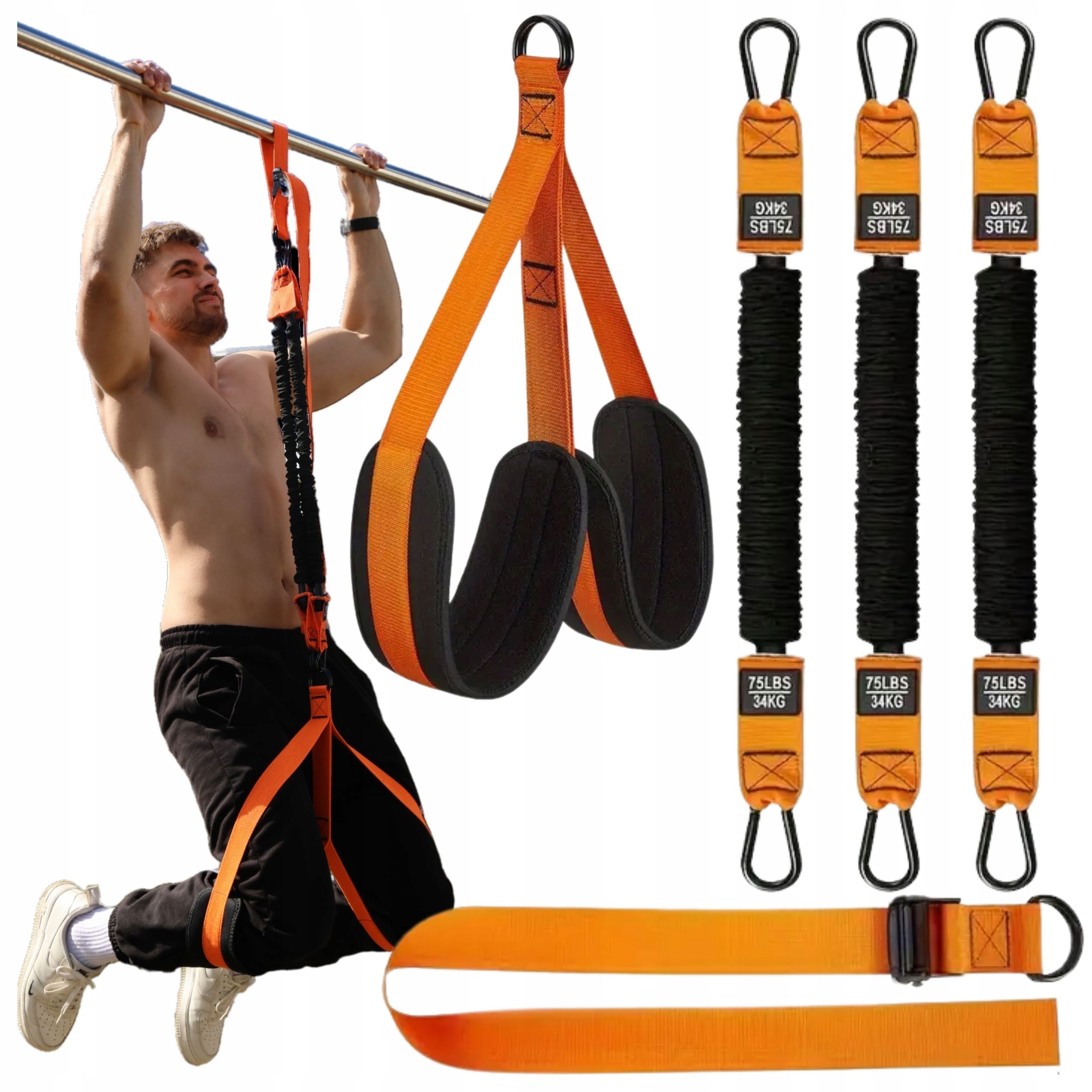 Popruhy na shyby na hrazdě, posilovací popruhy crossfit nastavitelné 34-102 kg