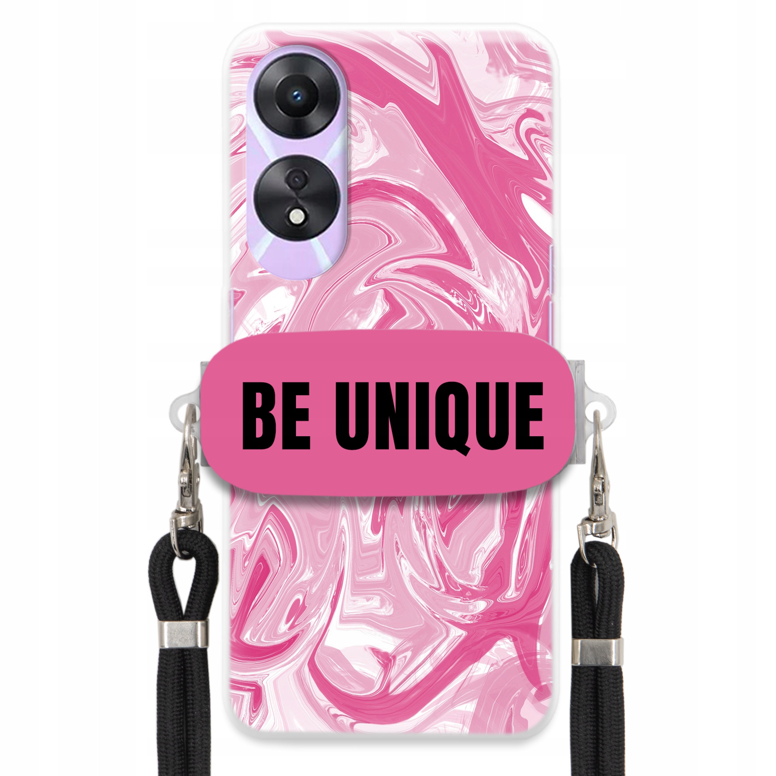 Puzdro pre Oppo A58 5G držiak šnúrka Čierna Ružová Mramor Be Unique