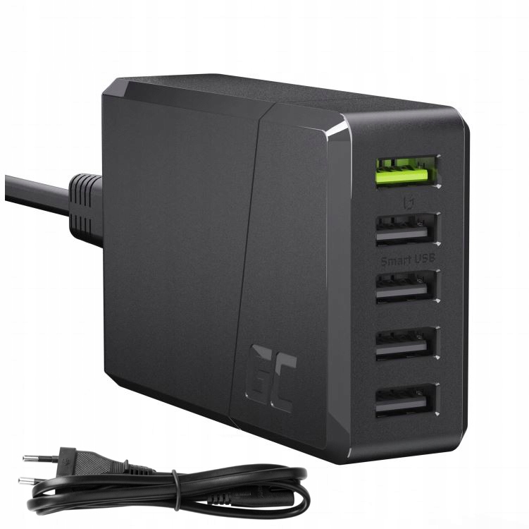 Szybka Ładowarka Sieciowa Zasilacz 52W 5x Usb-a Kabel Ac 1.2m Green Cell