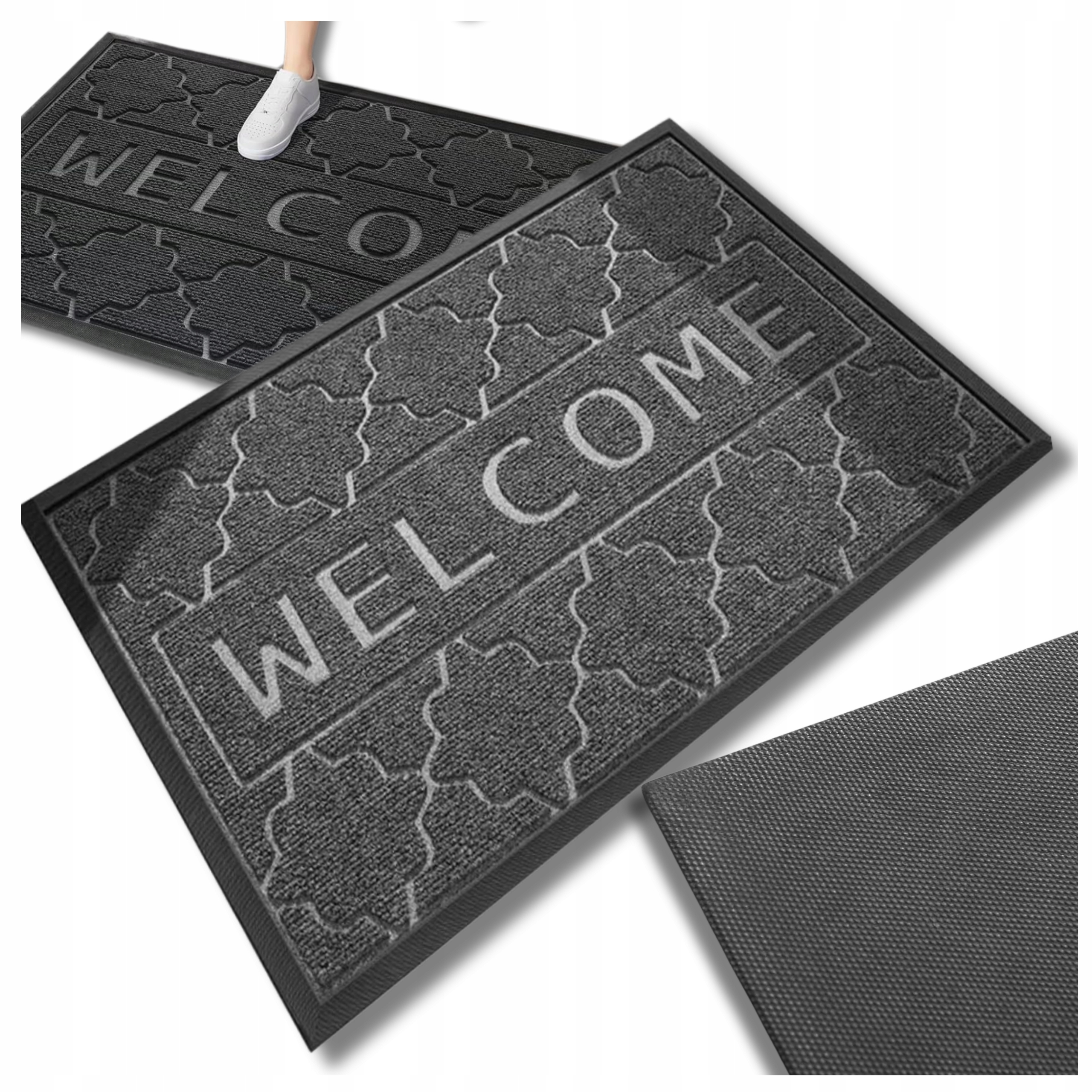 WYCIERACZKA POD DRZWI WYJŚCIOWE ANTYPOŚLIZGOWA 60x40 CM CZARNO-SZARA
