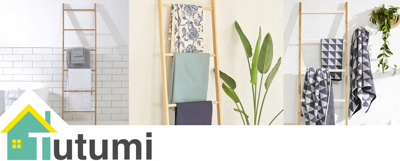 DRABINKA WIESZAK NA RĘCZNIKI PÓŁKA BAMBUSOWA WYSOKA 186cm Materiał drewno