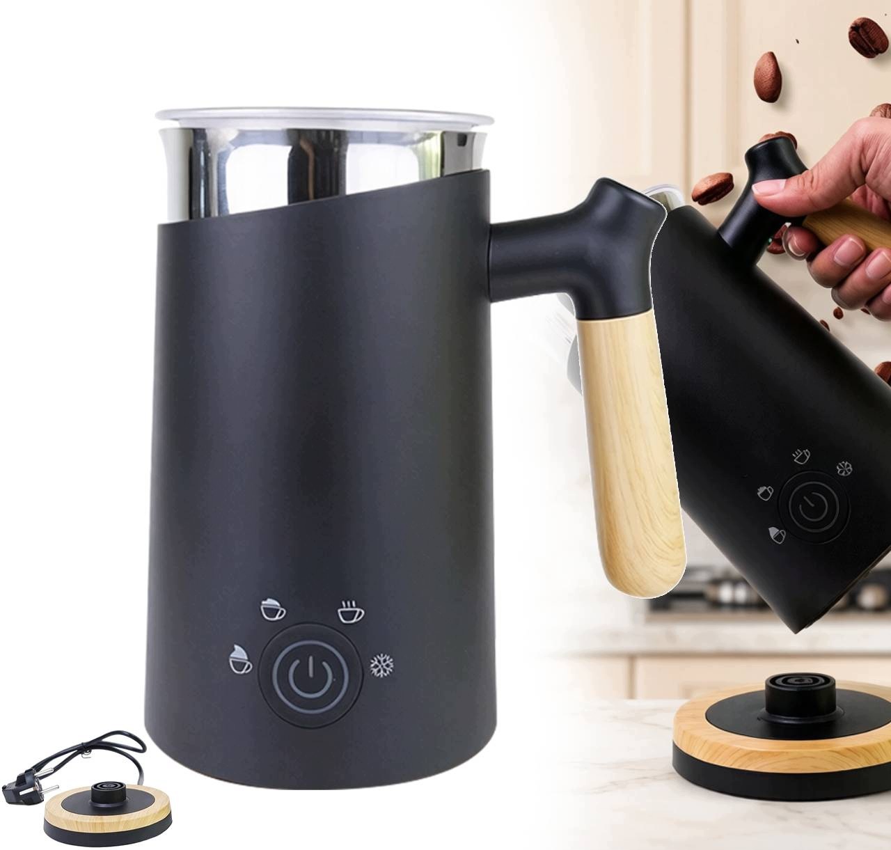 Napěňovač mléka Ohřívač 4 režimy 500 W černý