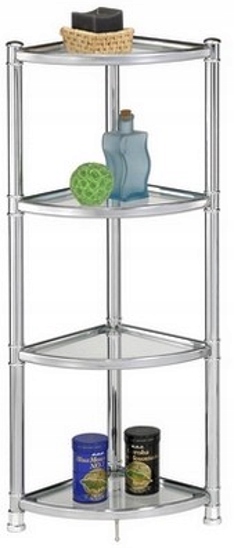 Rohový Regál 4-ÚROVŇOVÝ Z Oceli – Skleněné Police