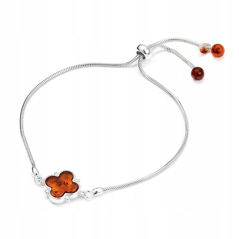 Stříbrný náramek se Jetel a jantarem, Stříbro Ag 925