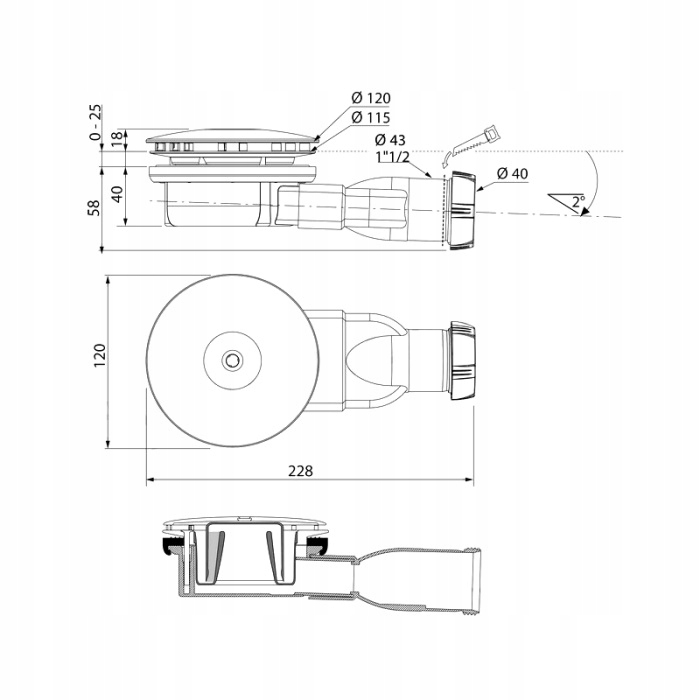 Syfon brodzikowy niski fi 90 mm SLIM BLACK MAT Kod producenta TY/30722861