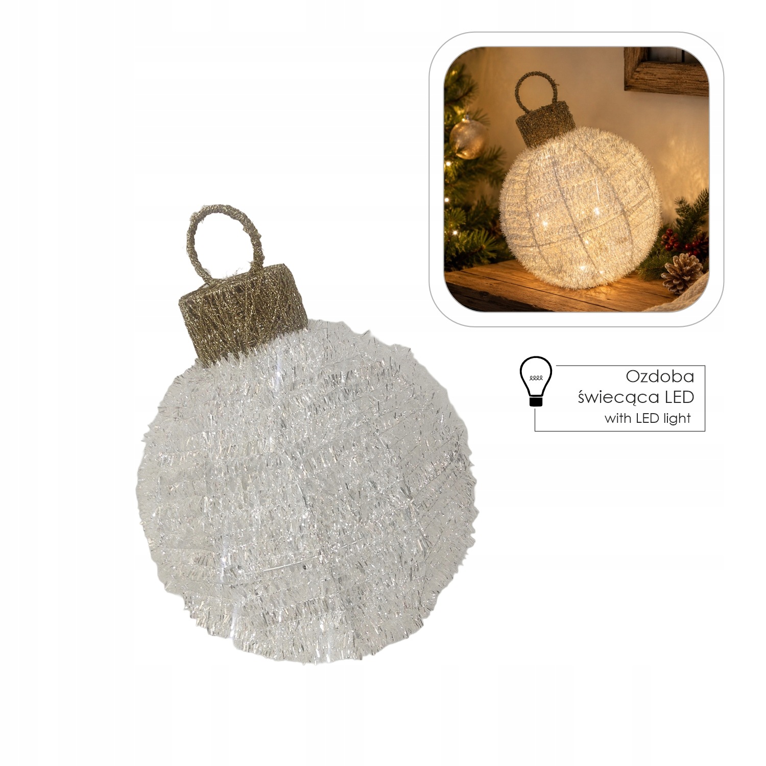 Bílá 40 Led koule 25 x 34 cm. Otočná velká ozdoba na Vánoce
