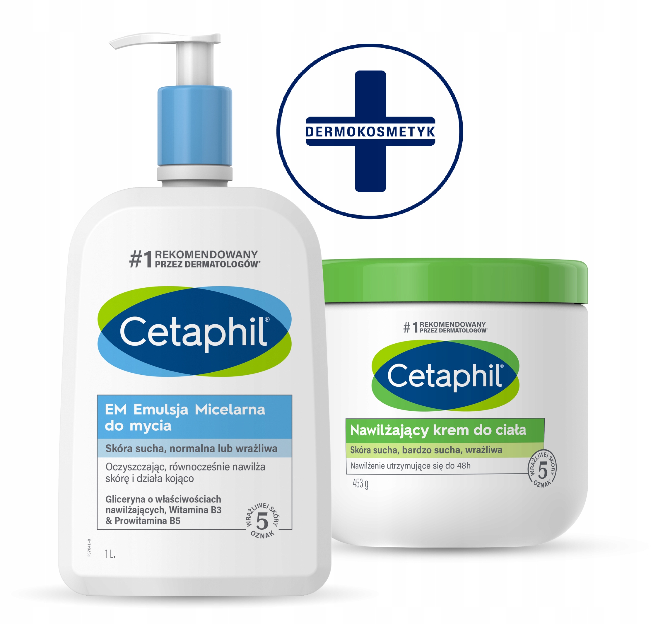 Zestaw Cetaphil Krem nawilżający do ciała 453g i Em Emulsja 1L