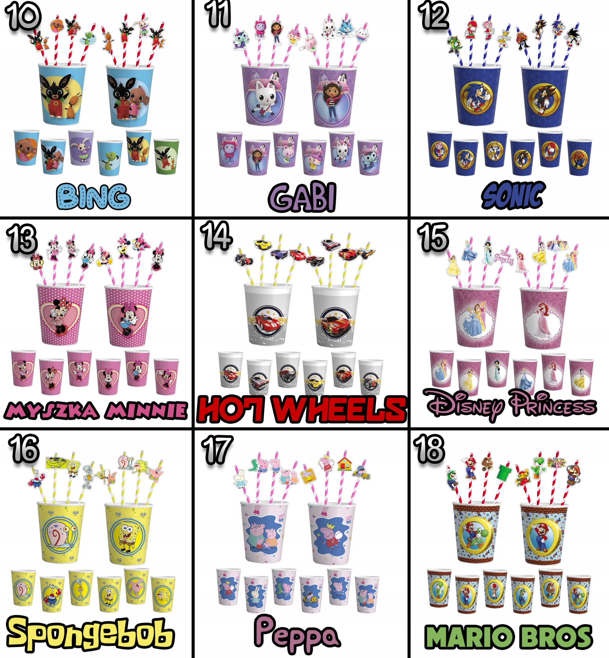 ZESTAW KUBKI + SŁOMKI URODZINOWE - SŁODKI KOTEK KOTKI Materiał papier