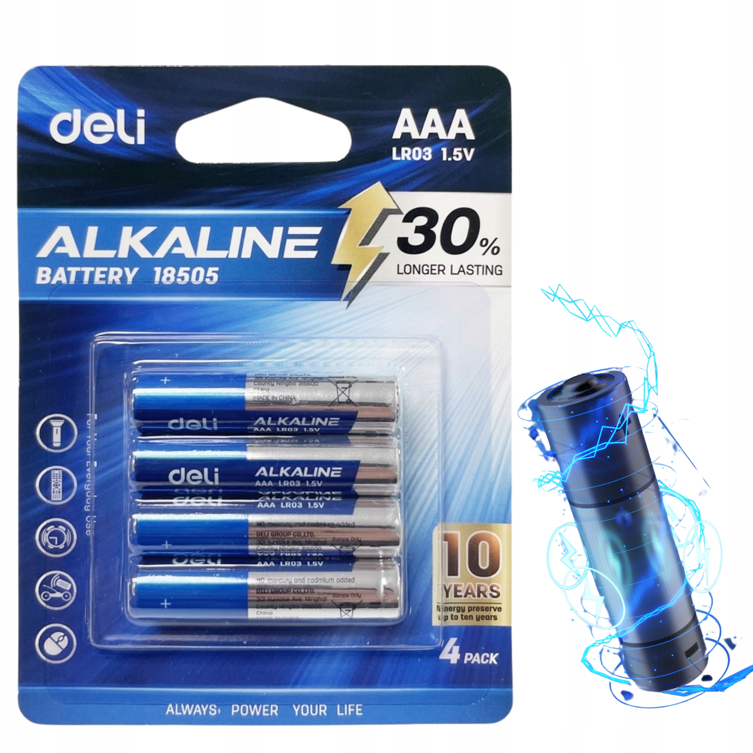 Deli Baterie alkaiczne Aaa 18505 lr03 4 sztuki
