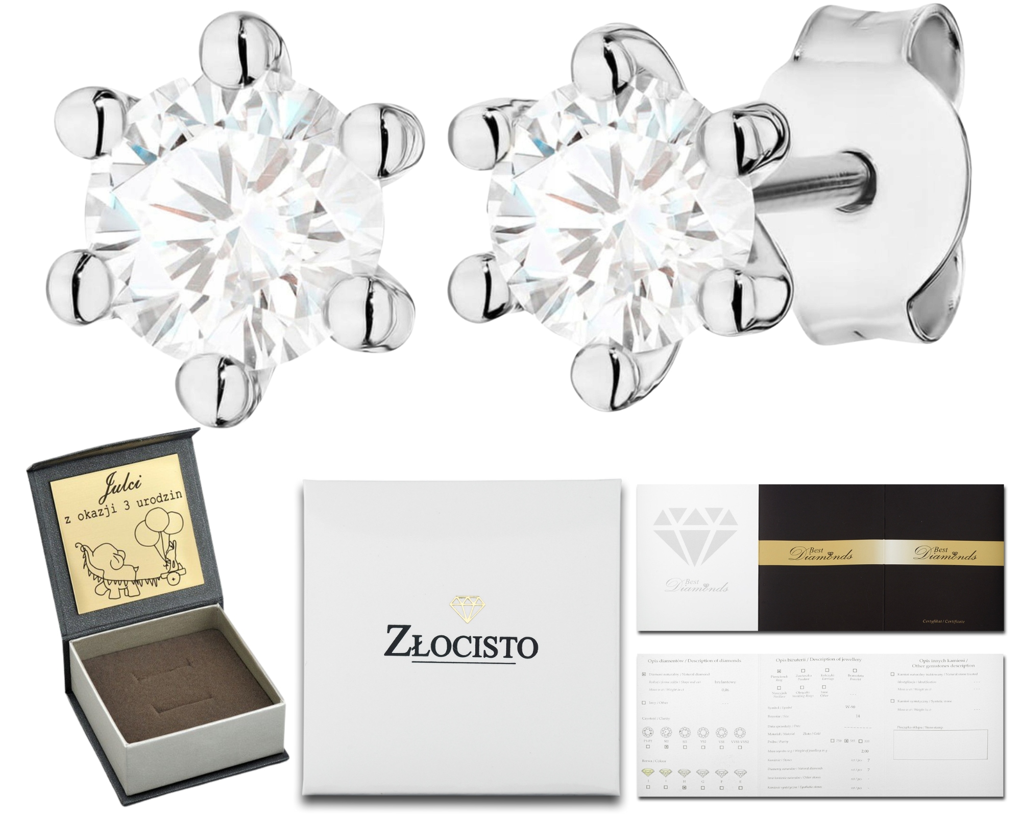 Bílé Zlato Náušnice S Laboratorním Diamantem, Klasická Tyčinka