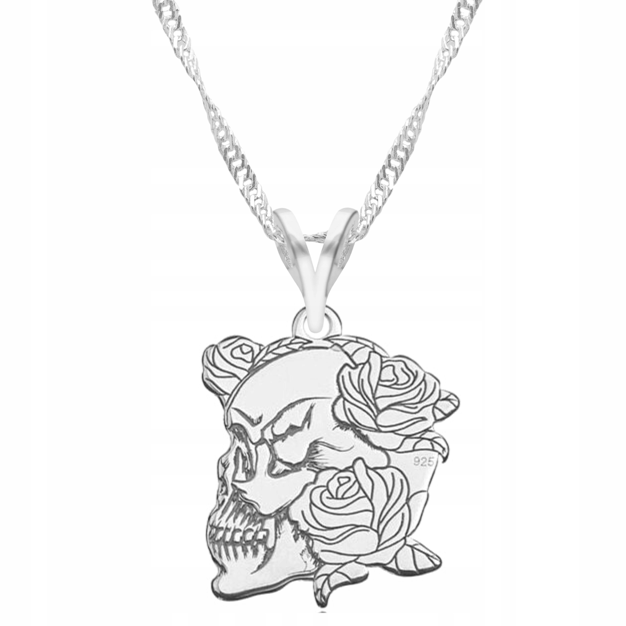 Stříbrný řetízek náhrdelník 925 Lebka Růže Květina
