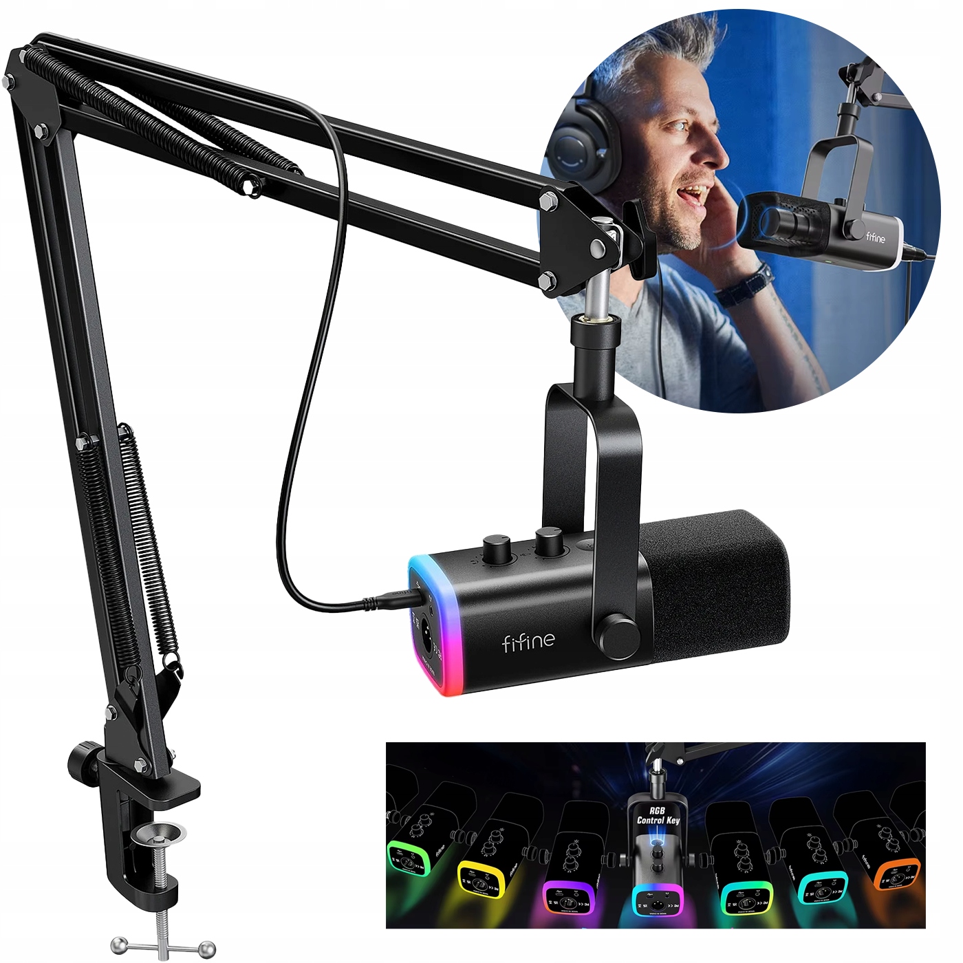 Mikrofónový set Xlr/usb Rgb so stojanom Mikrofón Dynamické stlmenie