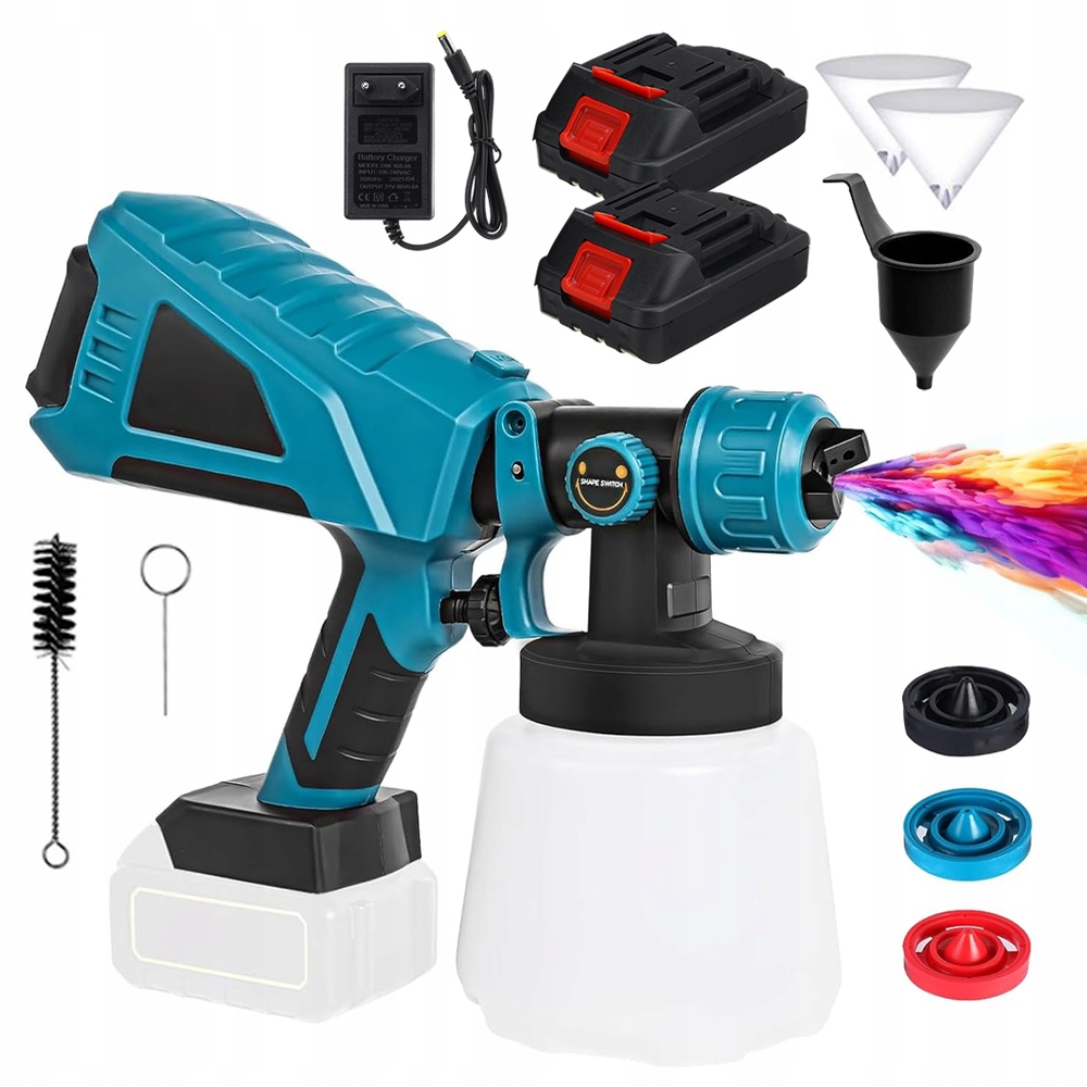 Pistole Na Malování Stěn Malířský Agregát Akumulátor 1000 ML 3 Trysky 2AKU
