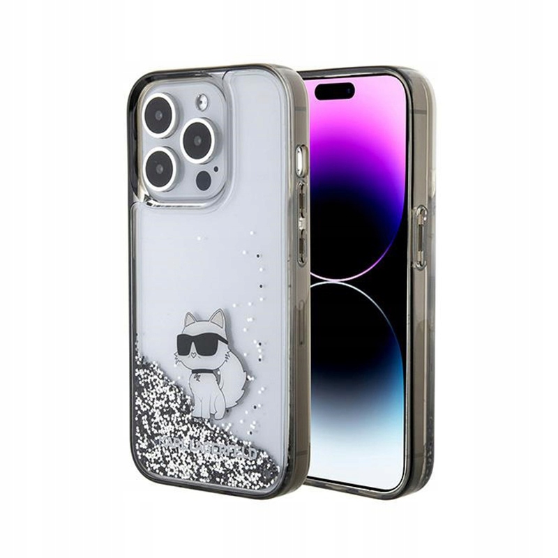 Karl Lagerfeld Liquid Glitter Choupette – Pouzdro pro iPhone 15 Pro (průhledný)