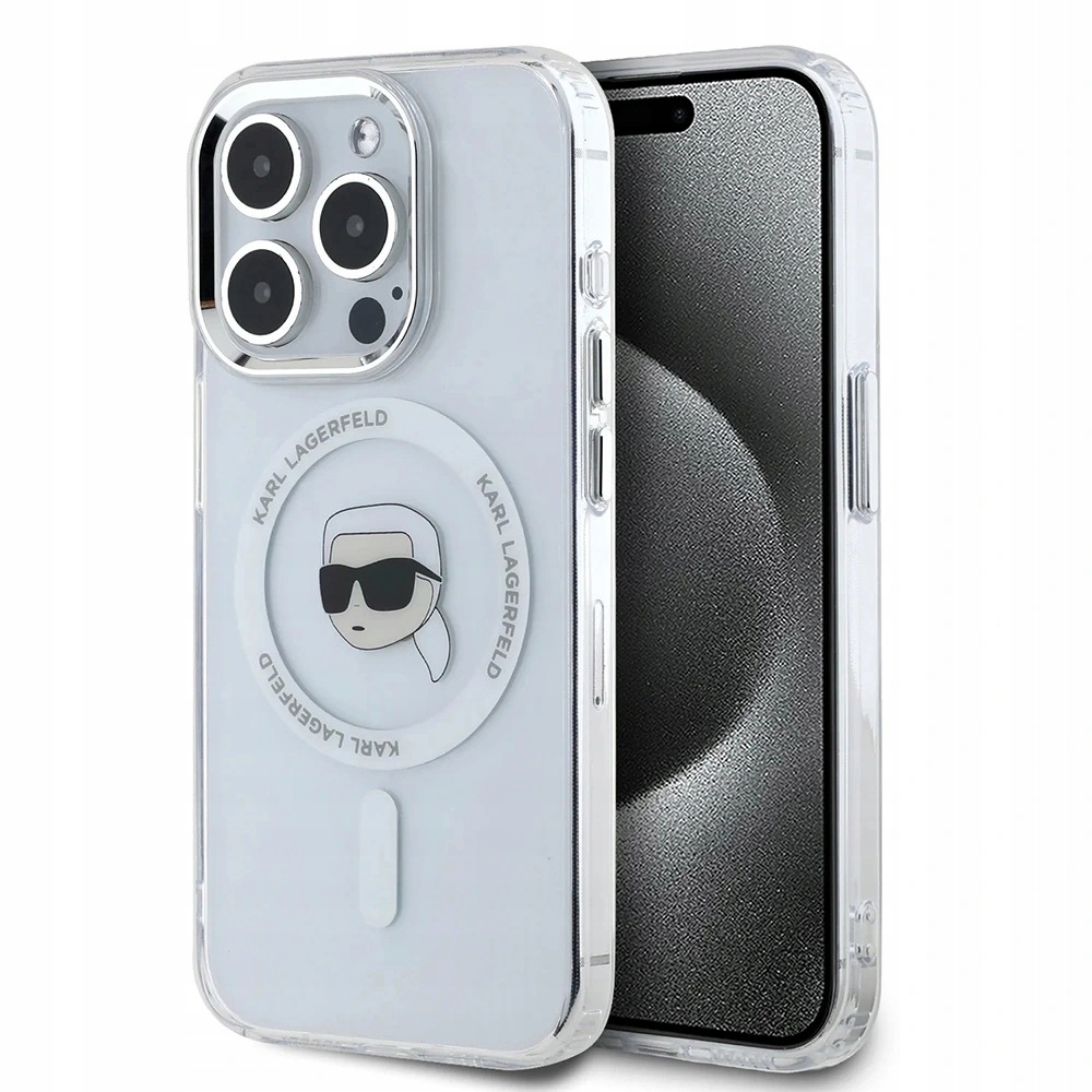 Karl Lagerfeld etui iPhone 16 biała metaliczna głowa Karla