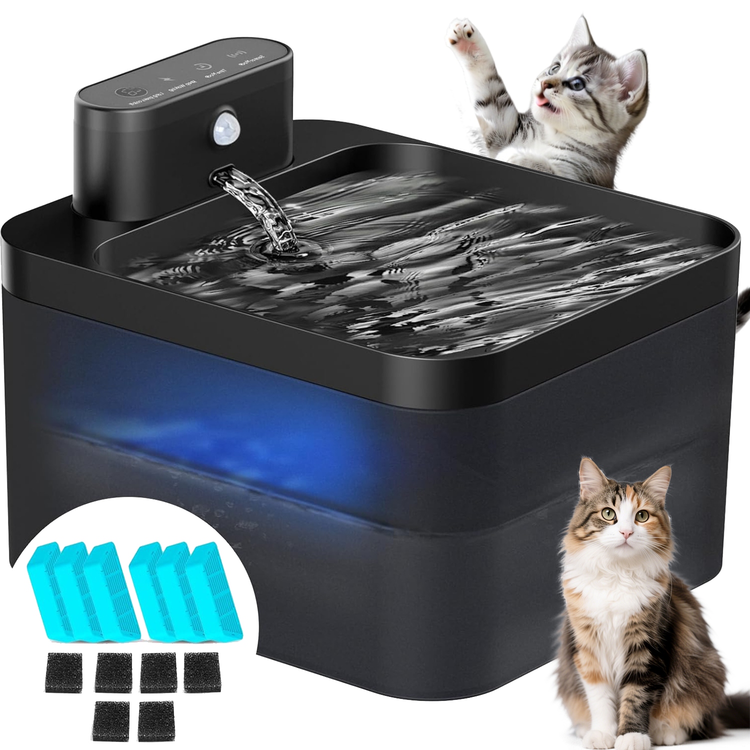 Levně Fontána Pro Kočky Bezdrátová 2,2 L S Tichou Pumpou A Led, Na Baterii 2600 Mah