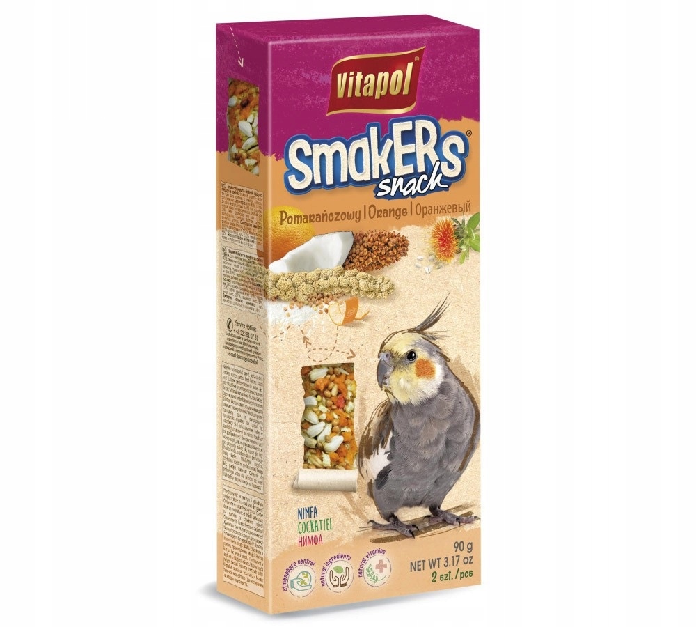 KOLBA DLA PAPUGI NIMFY VITAPOL SMAKERS POMARAŃCZOWY