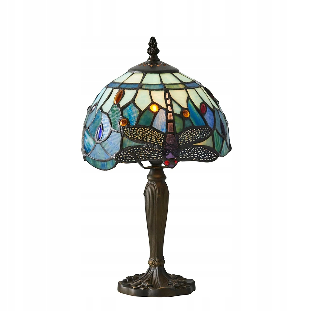 Stolová lampa Tiffany Dragonfly Blue sklenená E14 40W vážky viacfarebná